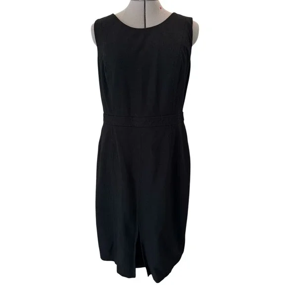 Talbots Petites Black Sleeveless Front Slit Sheath Dress 10P Round Neck Zip Back - Picture 3 of 11